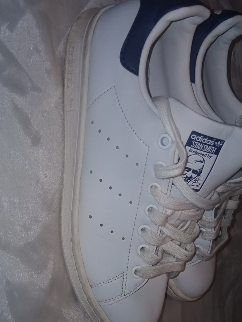 Stan Smith adidas Women's White Sneakers with Blue Tongue Logo - Picture 4 of 8